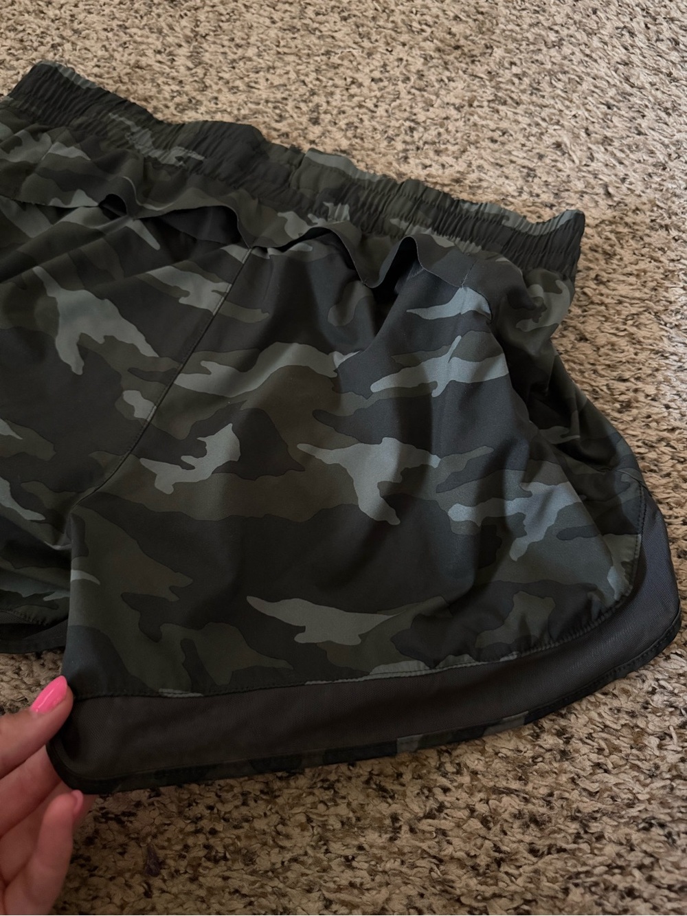 Athleta Olive & Dark Green Camo Athletic Shorts